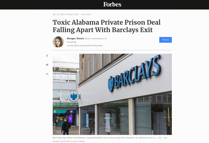 Toxic Alabama Private Prison Deal Falling Apart With Barclays Exit