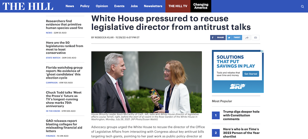 White House pressured to recuse legislative director from antitrust talks